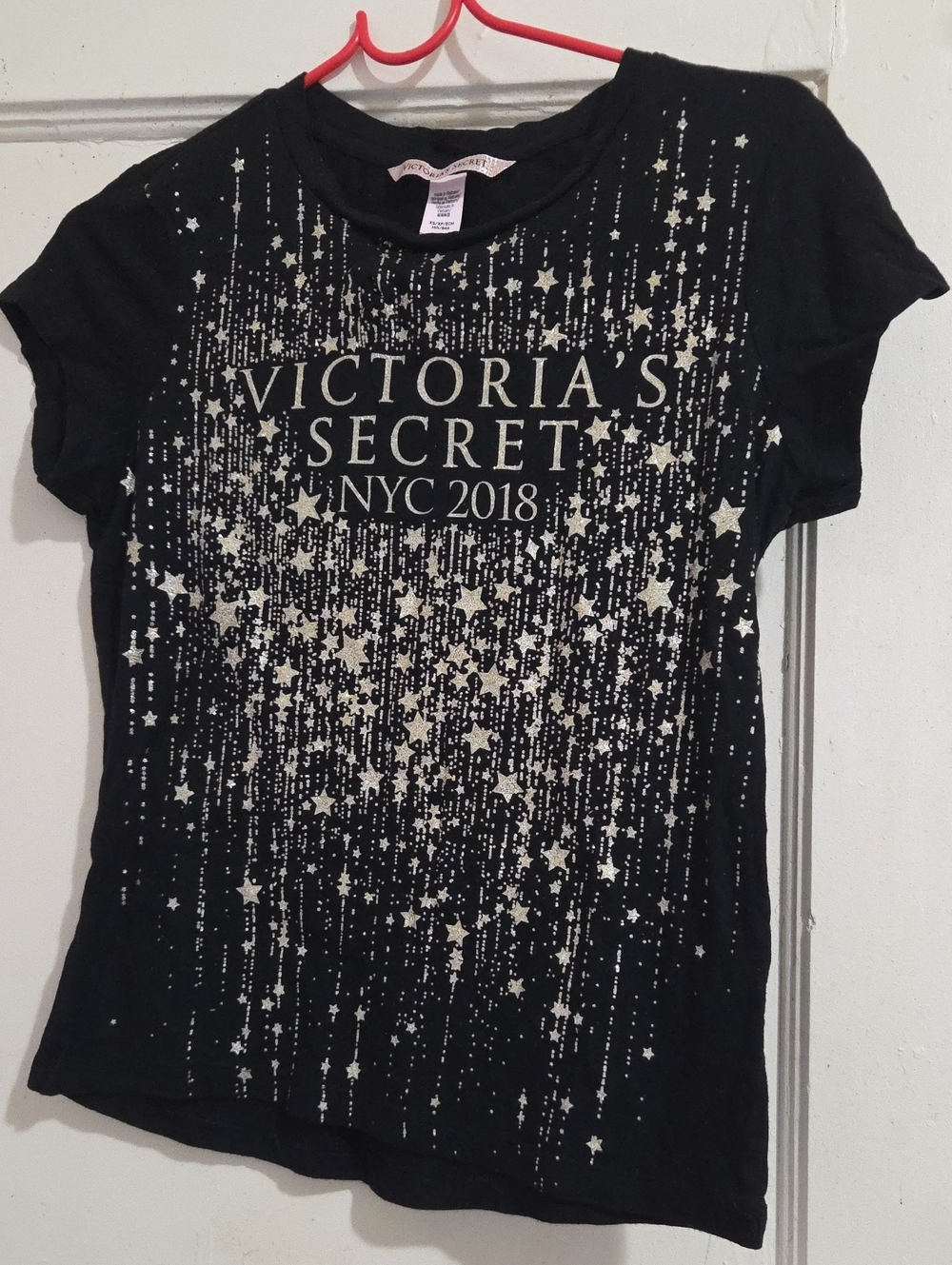 Victoria's Secret Black Short-Sleeve Tee with Metallic Star Graphic